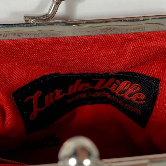 Lux De Ville Red Faux Patent Leather Coin Purse Silver Metal Kiss Lock Frame - Picture 6 of 7